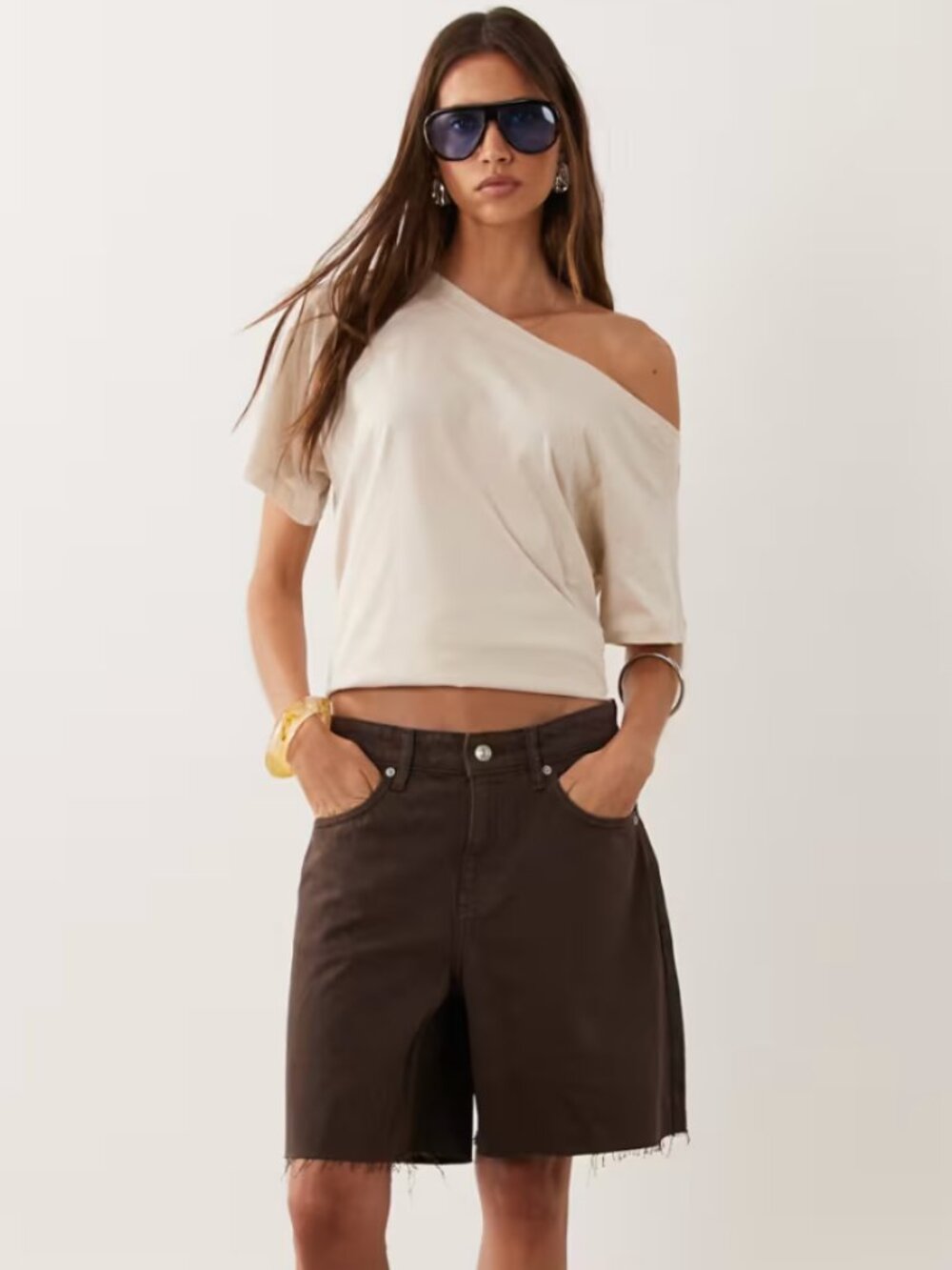 Mango 100% cotton denim shorts in chocolate brown size 8